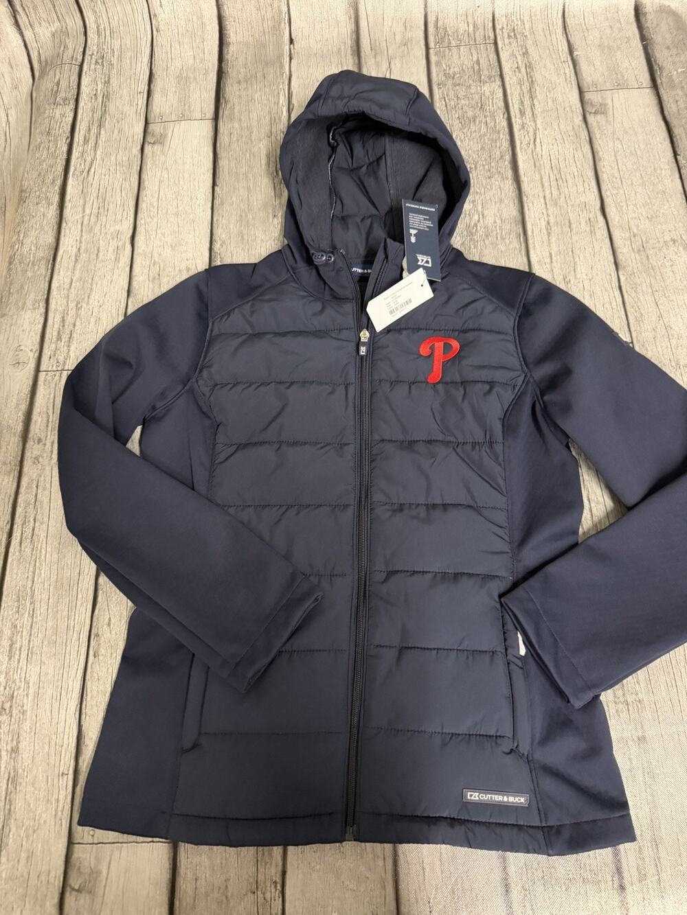 NWT Women's Cutter & Buck Philadelphia Phillies Navy Evoke Hybrid Jacket Medium